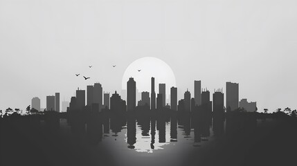 Fototapeta premium Silhouette of a city skyline in a minimalistic backdrop AI generated illustration