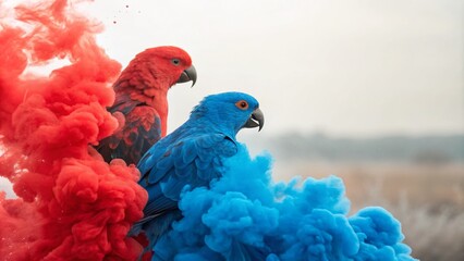 Dynamic Double Exposure of Red and Blue Abstract Shapes Merging in a Vivid Artistic Display for Creative Backgrounds and Visual Projects
