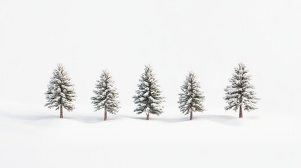 Obraz premium Five Snow-Covered Pine Trees in a Snowy Field