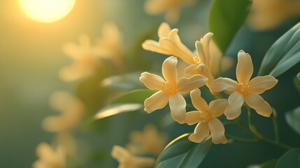 a Close-Up of Osmanthus Flowers Under a Full Moon at Night, Capturing the Warmth of the Mid-Autumn Festival. This Three-Dimensional Rendering Showcases a Natural Dreamlike Aesthetic with Advanced Comp