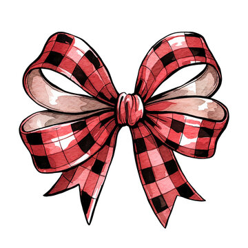 recommend clip art: Buffalo plaid bow. Watercolor and ink illustration.