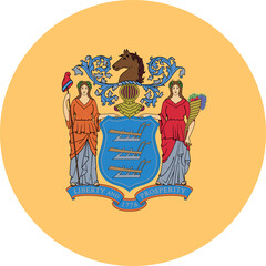 Circle shaped printable vector flag of the United States of America federal state of NEW JERSEY