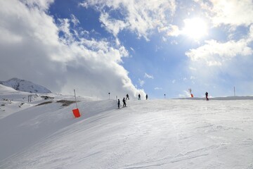 Skiers in Hintertux glacier resort, Austria