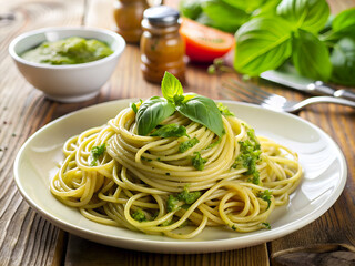Spaghetti with pesto sauce