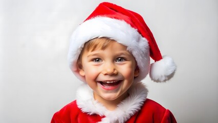 portrait of a boy in a Santa costume with a happy face