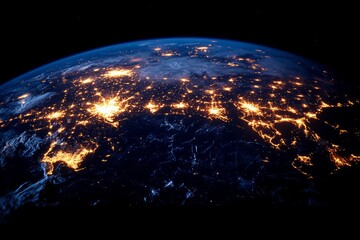 Obraz premium Satellite image of the Earth at night. Generative AI