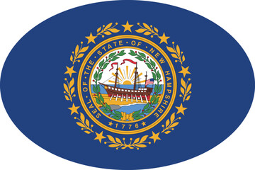 Oval shaped printable vector flag of the United States of America federal state of NEW HAMPSHIRE