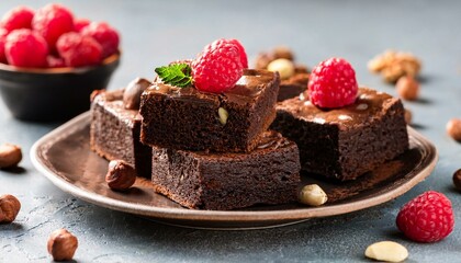chocolate brownies with raspberries and hazelnuts chocolate cake