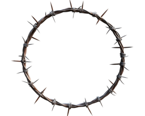 Barbed Wire. Round Frame of Sharp Wire in Circular Shape on White Background