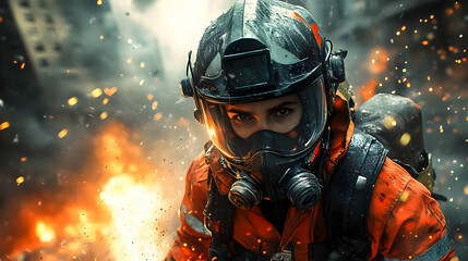 Firefighter in Action - Realistic Image