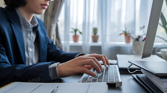 A businessman working on a laptop