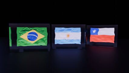 3d representation Brazil Argentina and Chile flag