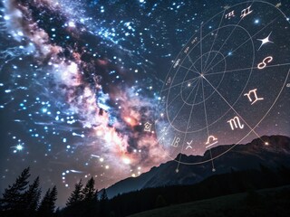 Enchanting Double Exposure Photography of Zodiac Signs Blending with Celestial Elements for Astrological Themes and Mystical Imagery