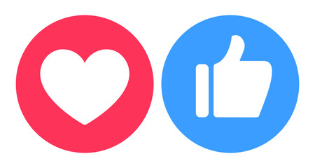 Fototapeta premium Social media heart and thumb up icon. Like and love symbol for online communication, message, website, mobile app vector