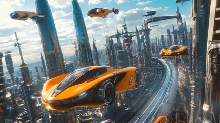Obraz premium Futuristic City with Flying Cars
