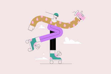 vector illustration of a man on roller skates with a soda in his hand