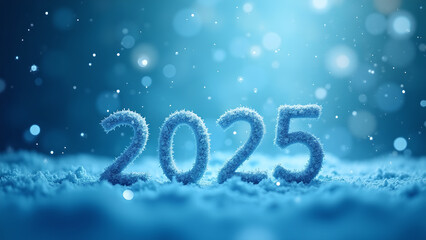 Snowy 2025 New Year's Eve Concept with winter bokeh effect.