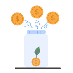 Investment growth concept with placing coins in a jar with coin tree. Financial success
