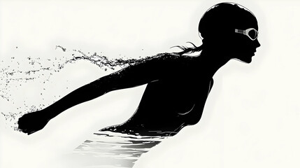 Silhouette of Swimmer with Splashing Water Illustration