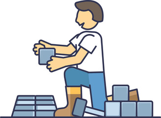 Illustration of a person laying paving stones, symbolizing garden path creation.