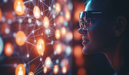 Woman Exploring Digital Network Connections 