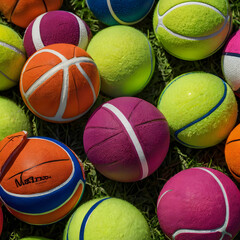 Brightly colored sports balls,