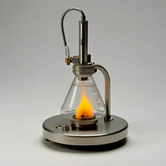 A Bunsen burner with a small control knob