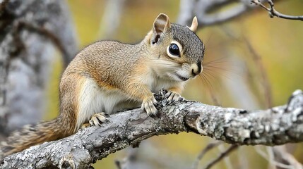 Fototapeta premium A Curious Squirrel Perched on a Branch