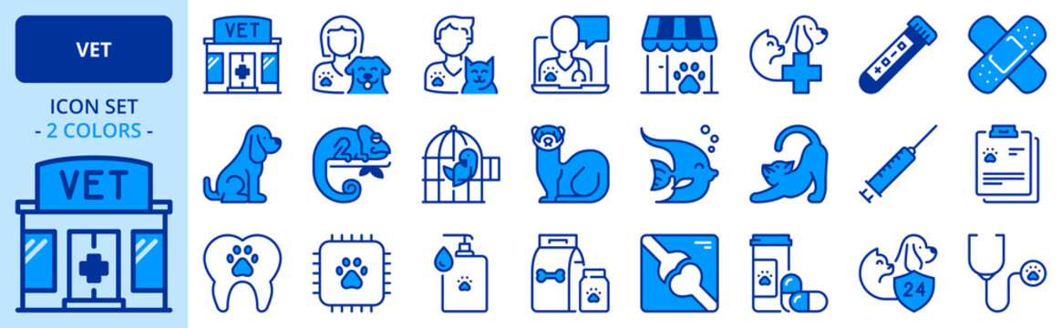 Icons in two colors about vet