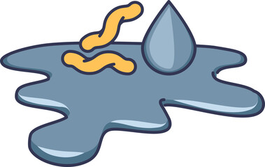 Illustration of oil-eating bacteria with oil spill and water droplet.