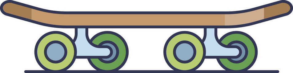 Illustration of a skateboard with green wheels, symbolizing urban culture and freedom.