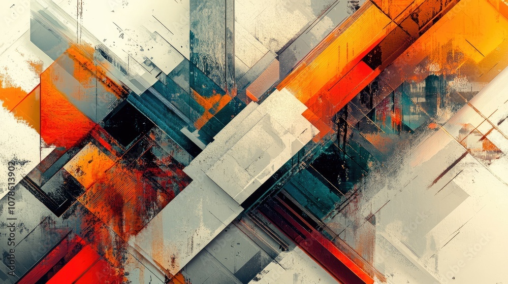 Poster a creative abstract graphic design with geometric visuals and dynamic colors, forming a modern, eye-