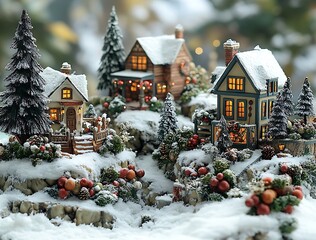 Charming Miniature Snow-Covered Village Decor
