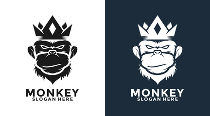 Monkey mascot logo vector. Geek monkey with crown logo. Chimpanzee vector logo design