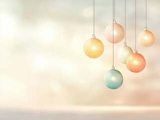 A serene composition featuring colorful hanging ornaments against a soft, blurred background, evoking a calm and festive atmosphere.