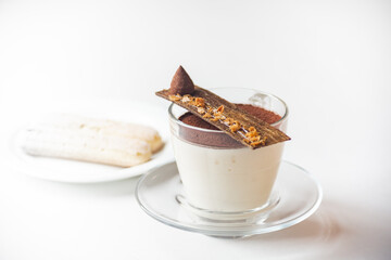Italian cookies savoiardi. Sweet biscuits. Sponge cookies tiramisu. Tiramisu dessert on white 