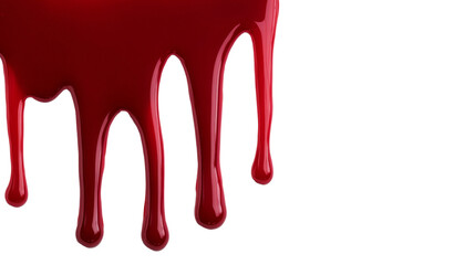 Red blood, paint, flows, bleeds on white isolated png background on separate layer
