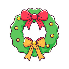 Christmas wreath with bow vector art,  flat illustration Christmas wreath with bow icon