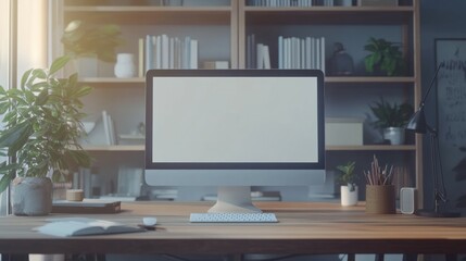 Fototapeta premium Workspace with mockup blank screen laptop computer.