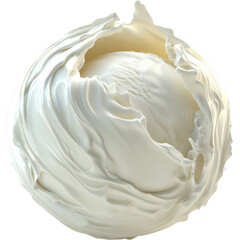 Obraz premium Description: A close-up of a smooth whipped cream swirl, forming a creamy, textured peak with soft layers. The pure white color and light texture make it look soft and airy, isolated on a white backgr