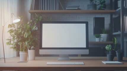 Fototapeta premium Workspace with mockup blank screen laptop computer.