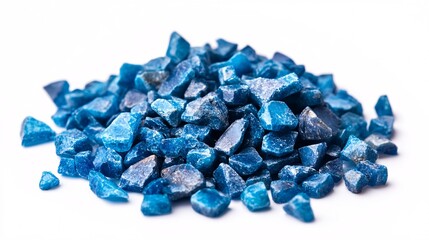 Pile of Vivid Blue Apatite Crystals on White Background: A Captivating Close-Up