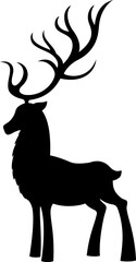 Christmas Reindeer Black Silhouette. Vector Hand Drawn Illustration Isolated On Transparent Background