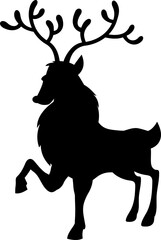 Christmas Reindeer Black Silhouette. Vector Hand Drawn Illustration Isolated On Transparent Background