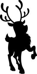 Christmas Reindeer Black Silhouette. Vector Hand Drawn Illustration Isolated On Transparent Background