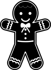 Christmas Gingerbread Man Black Silhouette. Vector Hand Drawn Illustration Isolated On Transparent Background