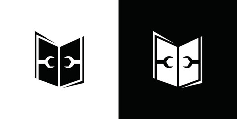 wrench logo and service book logo vector 