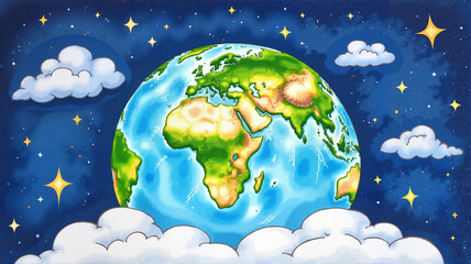Fototapeta premium Colorful Earth in clouds with stars
