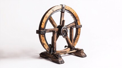 Obraz premium Rustic Wooden Wheel Mechanism: A Glimpse into Vintage Industrial Engineering and Traditional Craftsmanship