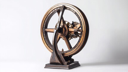 Obraz premium Antique Wooden and Metal Wheel Mechanism: A Glimpse into Technological History